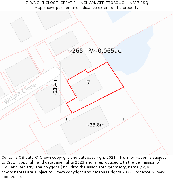 7, WRIGHT CLOSE, GREAT ELLINGHAM, ATTLEBOROUGH, NR17 1SQ: Plot and title map