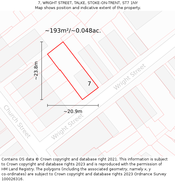 7, WRIGHT STREET, TALKE, STOKE-ON-TRENT, ST7 1NY: Plot and title map