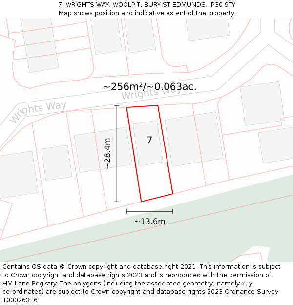 7, WRIGHTS WAY, WOOLPIT, BURY ST EDMUNDS, IP30 9TY: Plot and title map