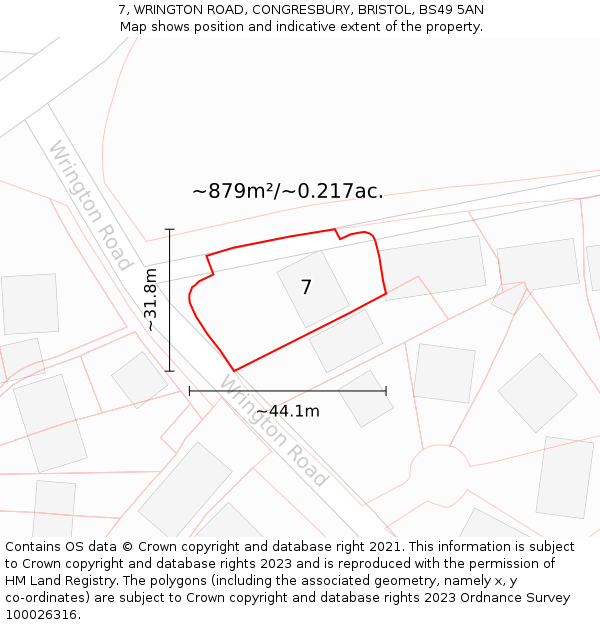 7, WRINGTON ROAD, CONGRESBURY, BRISTOL, BS49 5AN: Plot and title map