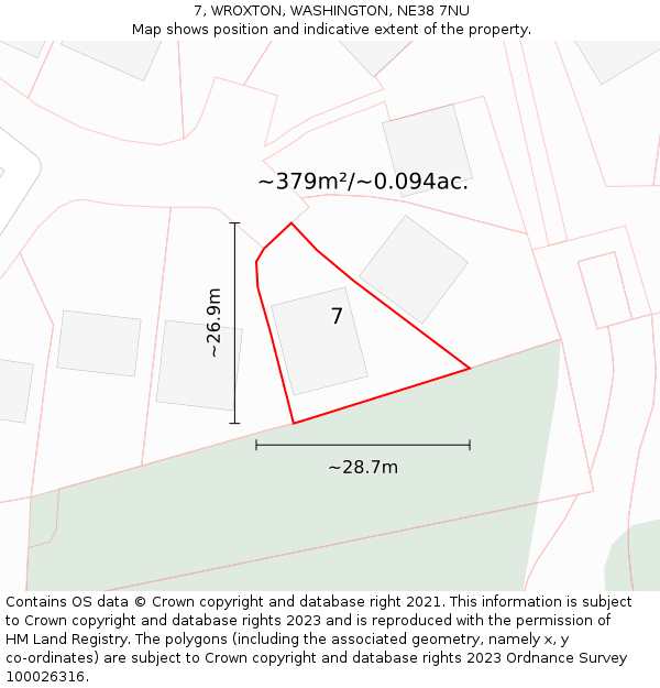 7, WROXTON, WASHINGTON, NE38 7NU: Plot and title map