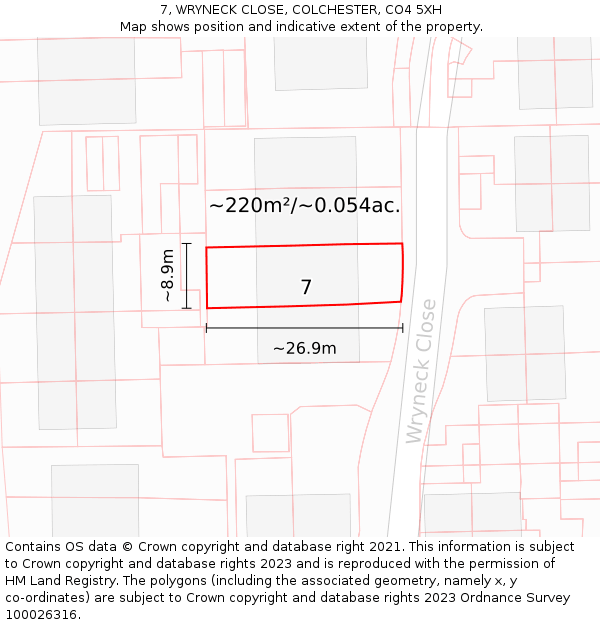 7, WRYNECK CLOSE, COLCHESTER, CO4 5XH: Plot and title map