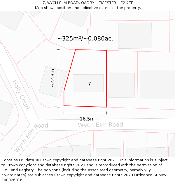 7, WYCH ELM ROAD, OADBY, LEICESTER, LE2 4EF: Plot and title map