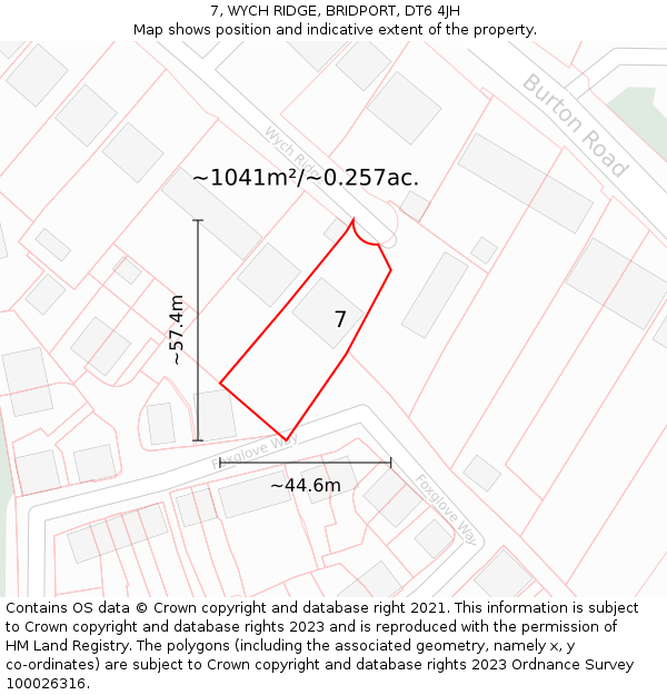 7, WYCH RIDGE, BRIDPORT, DT6 4JH: Plot and title map