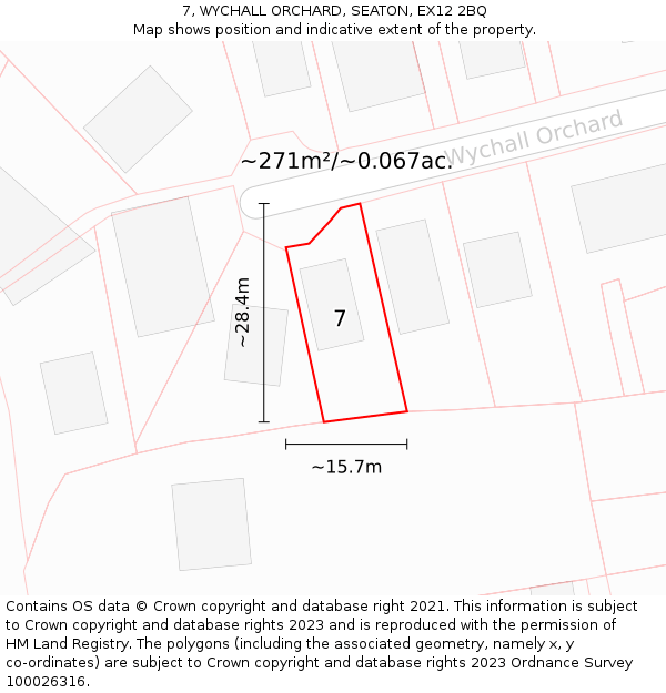 7, WYCHALL ORCHARD, SEATON, EX12 2BQ: Plot and title map