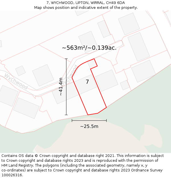 7, WYCHWOOD, UPTON, WIRRAL, CH49 6DA: Plot and title map
