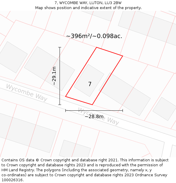 7, WYCOMBE WAY, LUTON, LU3 2BW: Plot and title map