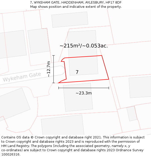 7, WYKEHAM GATE, HADDENHAM, AYLESBURY, HP17 8DF: Plot and title map