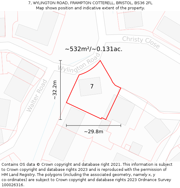 7, WYLINGTON ROAD, FRAMPTON COTTERELL, BRISTOL, BS36 2FL: Plot and title map
