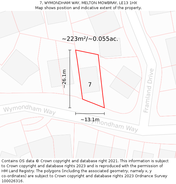 7, WYMONDHAM WAY, MELTON MOWBRAY, LE13 1HX: Plot and title map