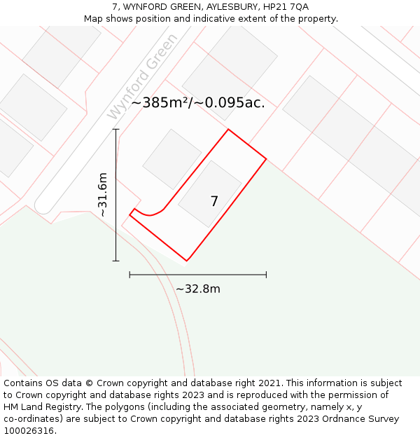 7, WYNFORD GREEN, AYLESBURY, HP21 7QA: Plot and title map