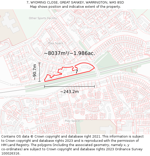 7, WYOMING CLOSE, GREAT SANKEY, WARRINGTON, WA5 8SD: Plot and title map