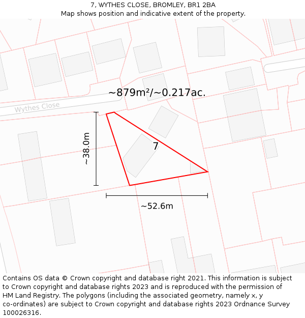 7, WYTHES CLOSE, BROMLEY, BR1 2BA: Plot and title map