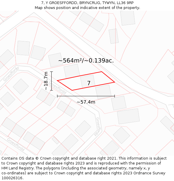 7, Y GROESFFORDD, BRYNCRUG, TYWYN, LL36 9RP: Plot and title map