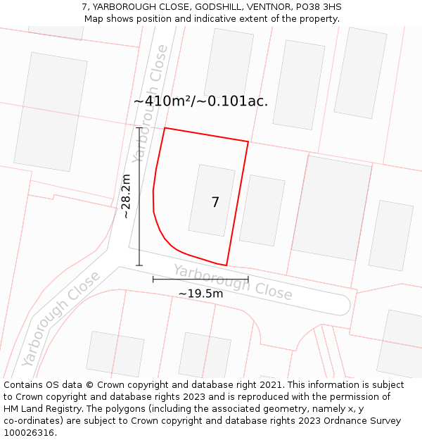 7, YARBOROUGH CLOSE, GODSHILL, VENTNOR, PO38 3HS: Plot and title map