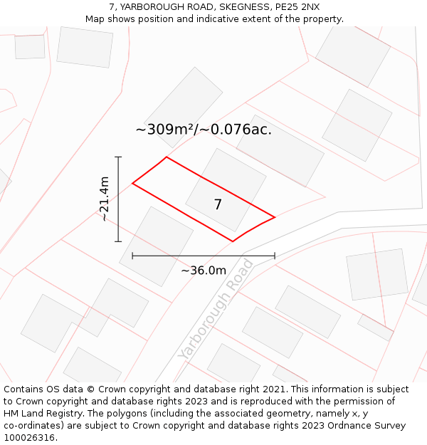 7, YARBOROUGH ROAD, SKEGNESS, PE25 2NX: Plot and title map