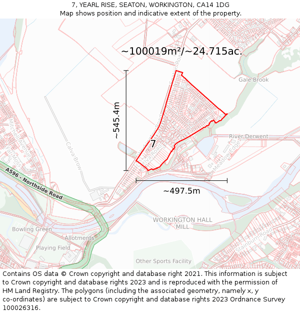 7, YEARL RISE, SEATON, WORKINGTON, CA14 1DG: Plot and title map