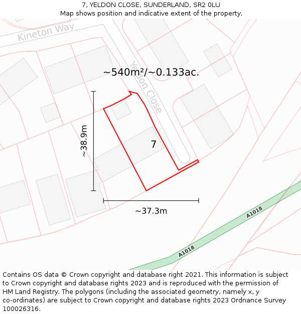 7, YELDON CLOSE, SUNDERLAND, SR2 0LU: Plot and title map
