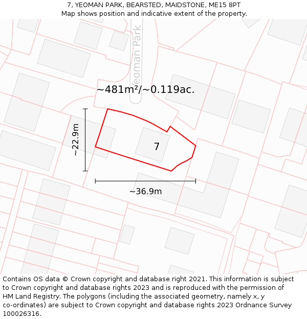 7, YEOMAN PARK, BEARSTED, MAIDSTONE, ME15 8PT: Plot and title map