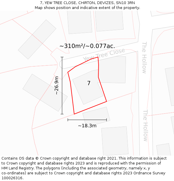7, YEW TREE CLOSE, CHIRTON, DEVIZES, SN10 3RN: Plot and title map
