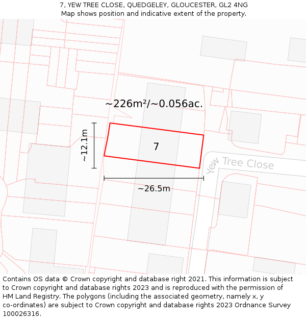 7, YEW TREE CLOSE, QUEDGELEY, GLOUCESTER, GL2 4NG: Plot and title map