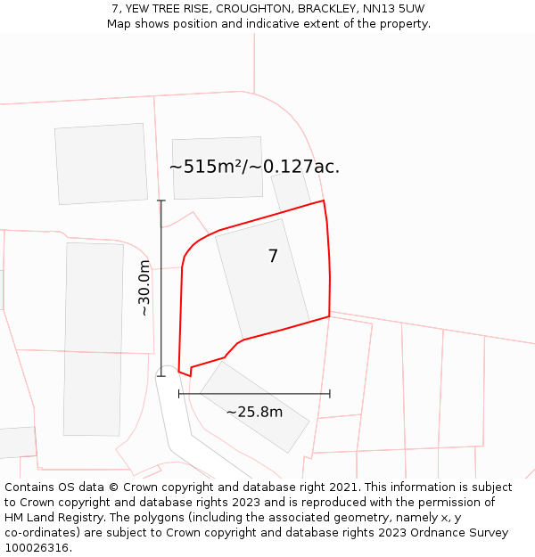7, YEW TREE RISE, CROUGHTON, BRACKLEY, NN13 5UW: Plot and title map