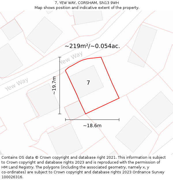 7, YEW WAY, CORSHAM, SN13 9WH: Plot and title map