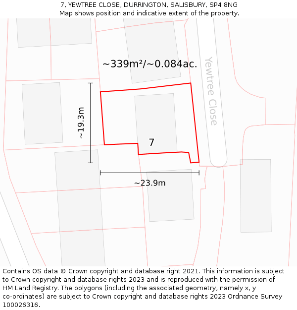 7, YEWTREE CLOSE, DURRINGTON, SALISBURY, SP4 8NG: Plot and title map