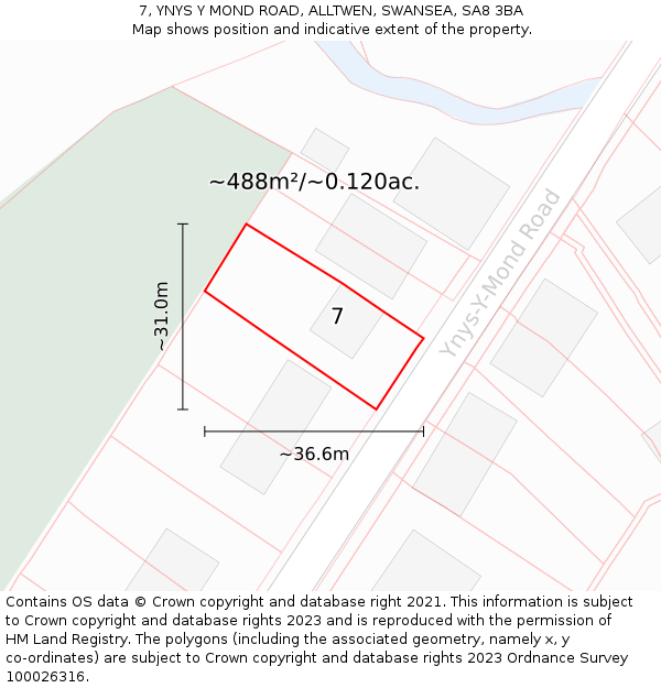 7, YNYS Y MOND ROAD, ALLTWEN, SWANSEA, SA8 3BA: Plot and title map