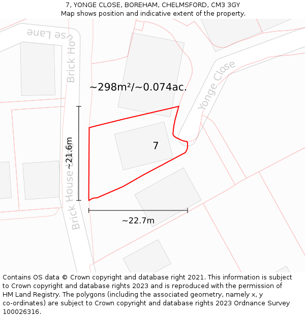7, YONGE CLOSE, BOREHAM, CHELMSFORD, CM3 3GY: Plot and title map