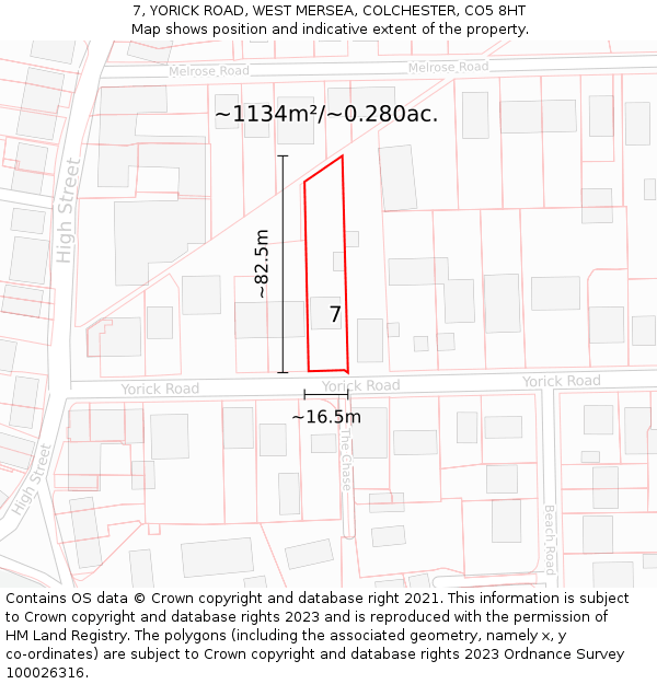7, YORICK ROAD, WEST MERSEA, COLCHESTER, CO5 8HT: Plot and title map