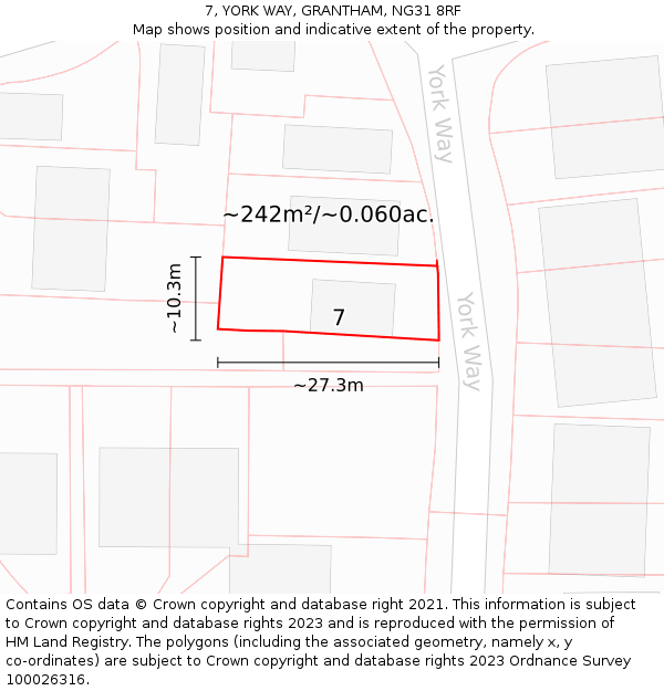 7, YORK WAY, GRANTHAM, NG31 8RF: Plot and title map