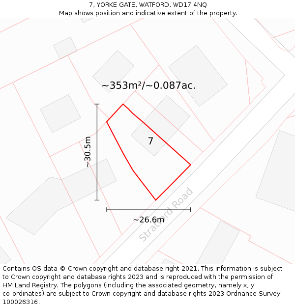 7, YORKE GATE, WATFORD, WD17 4NQ: Plot and title map