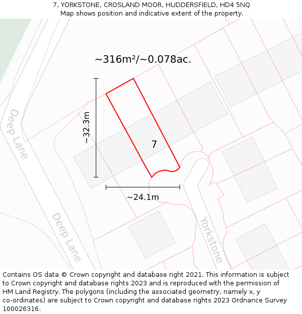 7, YORKSTONE, CROSLAND MOOR, HUDDERSFIELD, HD4 5NQ: Plot and title map