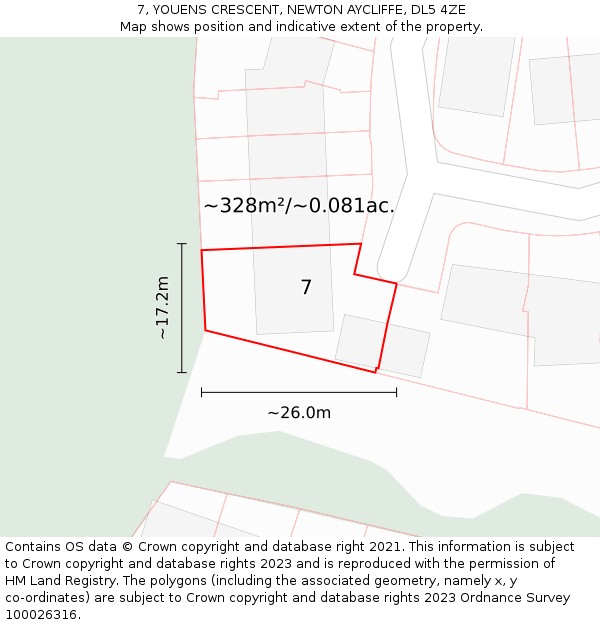 7, YOUENS CRESCENT, NEWTON AYCLIFFE, DL5 4ZE: Plot and title map
