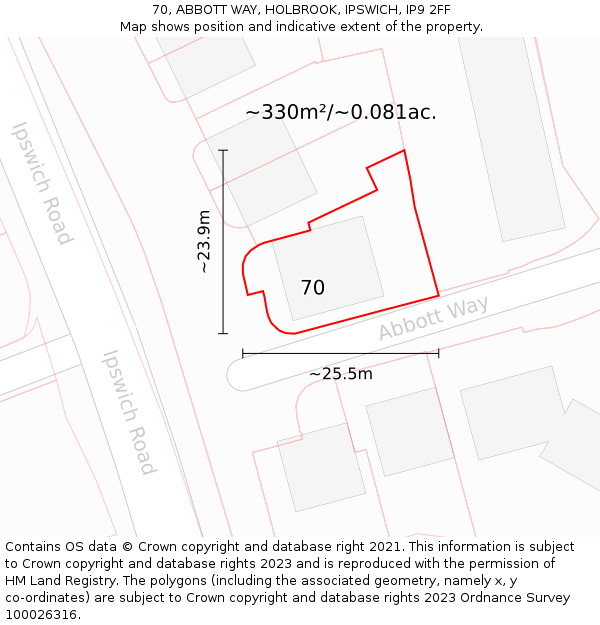 70, ABBOTT WAY, HOLBROOK, IPSWICH, IP9 2FF: Plot and title map