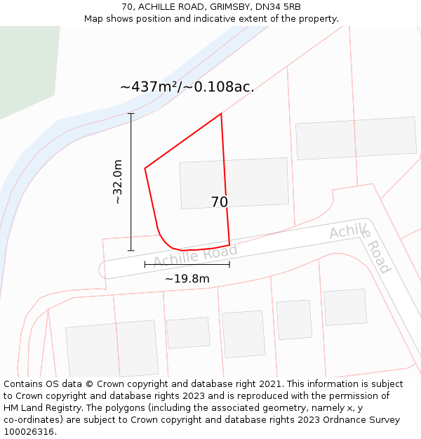 70, ACHILLE ROAD, GRIMSBY, DN34 5RB: Plot and title map