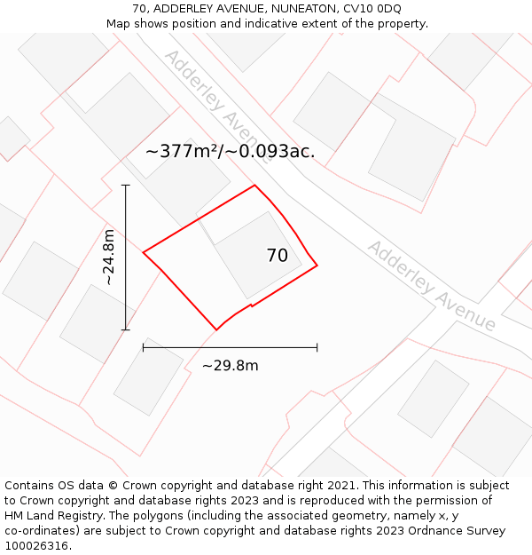 70, ADDERLEY AVENUE, NUNEATON, CV10 0DQ: Plot and title map