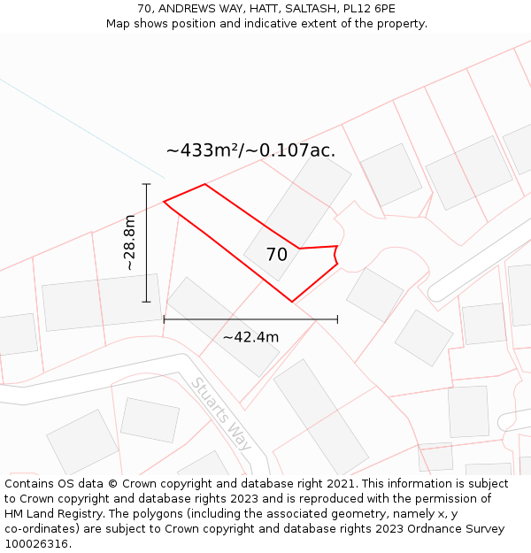 70, ANDREWS WAY, HATT, SALTASH, PL12 6PE: Plot and title map