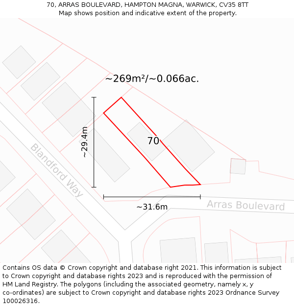 70, ARRAS BOULEVARD, HAMPTON MAGNA, WARWICK, CV35 8TT: Plot and title map