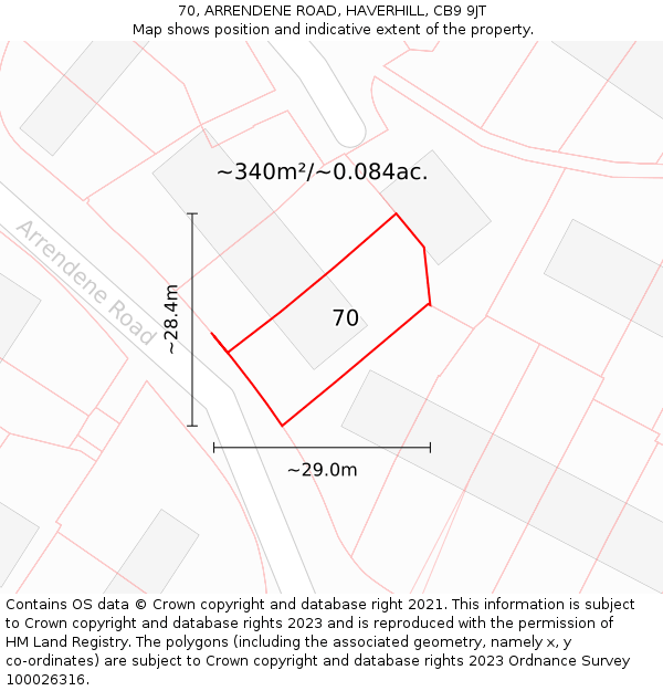 70, ARRENDENE ROAD, HAVERHILL, CB9 9JT: Plot and title map