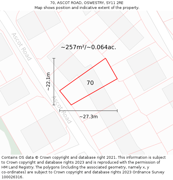 70, ASCOT ROAD, OSWESTRY, SY11 2RE: Plot and title map