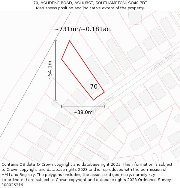 70, ASHDENE ROAD, ASHURST, SOUTHAMPTON, SO40 7BT: Plot and title map
