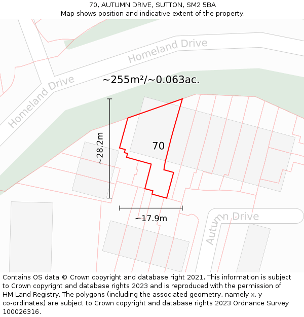 70, AUTUMN DRIVE, SUTTON, SM2 5BA: Plot and title map