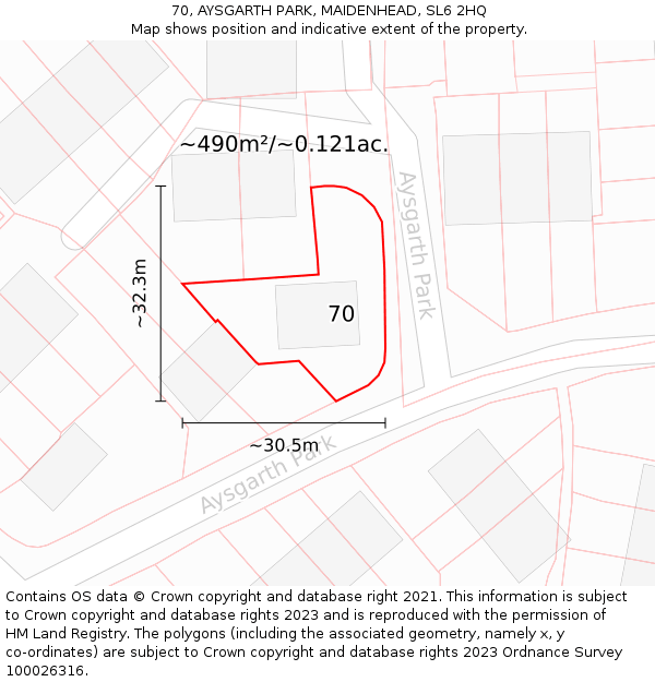 70, AYSGARTH PARK, MAIDENHEAD, SL6 2HQ: Plot and title map