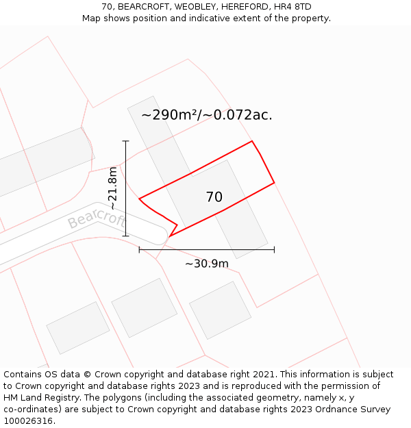 70, BEARCROFT, WEOBLEY, HEREFORD, HR4 8TD: Plot and title map