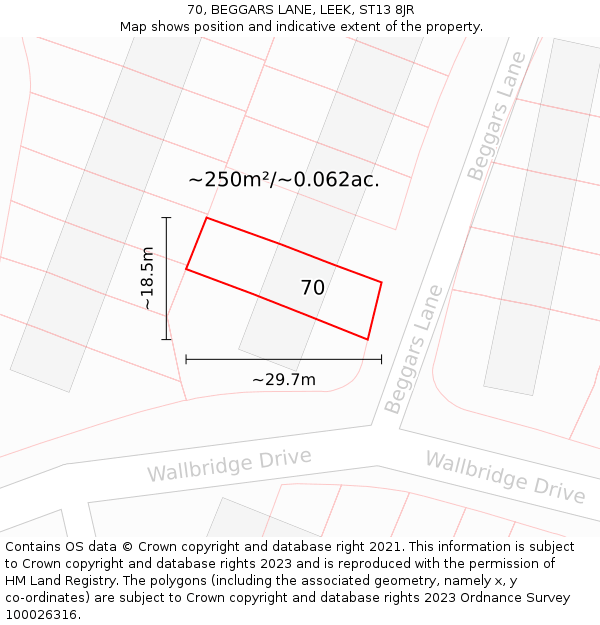 70, BEGGARS LANE, LEEK, ST13 8JR: Plot and title map