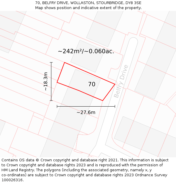 70, BELFRY DRIVE, WOLLASTON, STOURBRIDGE, DY8 3SE: Plot and title map