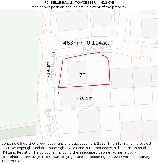 70, BELLE BAULK, TOWCESTER, NN12 6YE: Plot and title map