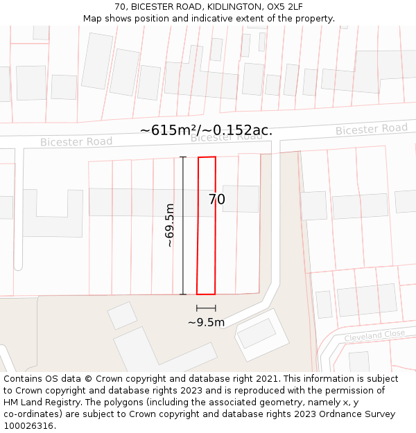70, BICESTER ROAD, KIDLINGTON, OX5 2LF: Plot and title map